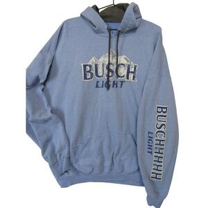 Busch Light Hoodie Mens XL Blue Excellent Graphic Mountain Beer Sweatshirt